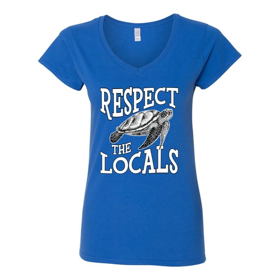 Wild Bobby Respect The Locals Save Our Oceans Turtle Animal Lover Women Standard V-Neck Tee, Royal, Large