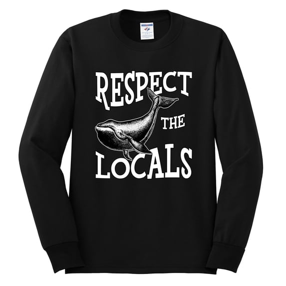Wild Bobby Respect The Locals Save Our Oceans Whale Animal Lover Men Long Sleeve Shirt, Black, XX-Large