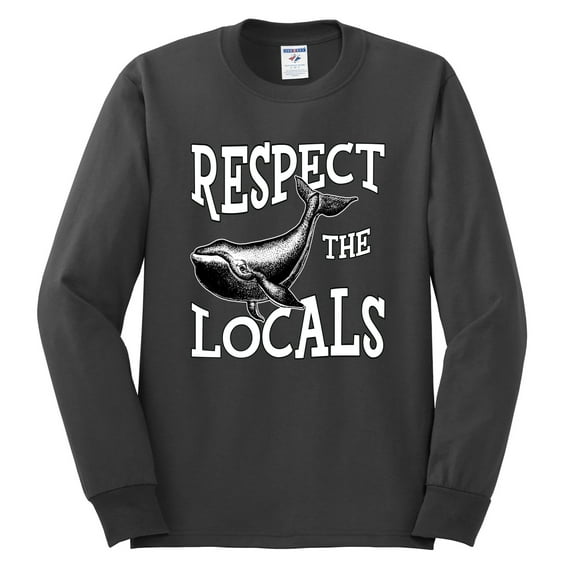Wild Bobby Respect The Locals Save Our Oceans Whale Animal Lover Men Long Sleeve Shirt, Charcoal, Large