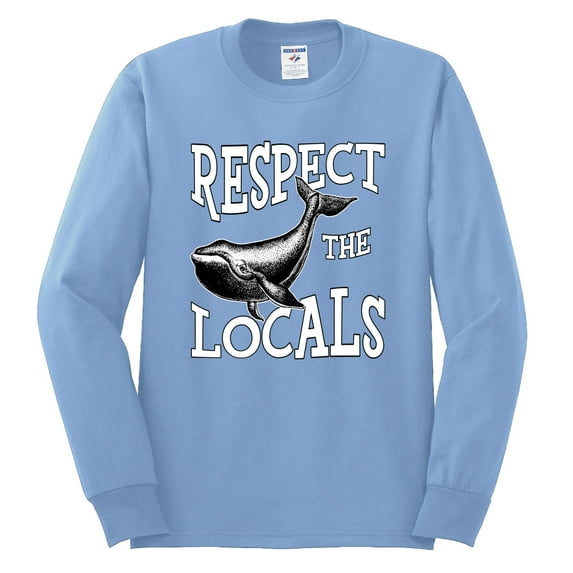 Wild Bobby Respect The Locals Save Our Oceans Whale Animal Lover Men Long Sleeve Shirt, Light Blue, X-Large