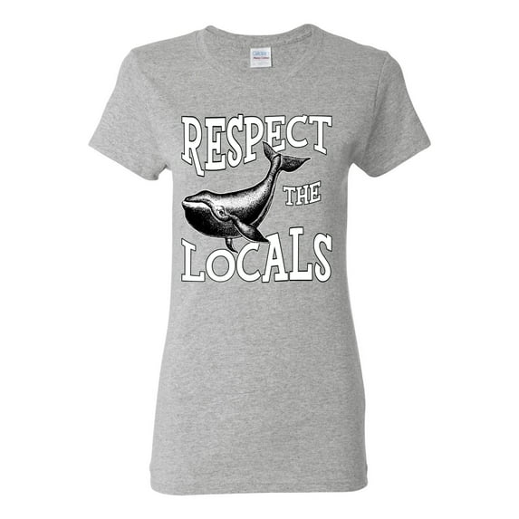Wild Bobby Respect The Locals Save Our Oceans Whale Animal Lover Women Graphic Tee, Heather Grey, Small