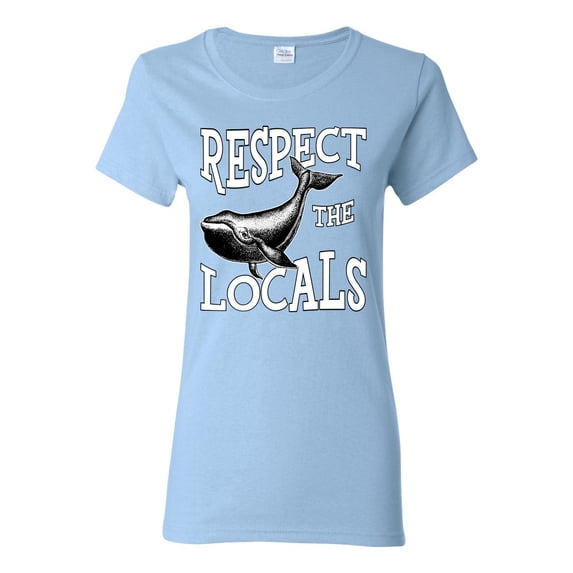 Wild Bobby Respect The Locals Save Our Oceans Whale Animal Lover Women Graphic Tee, Light Blue, 3X-Large