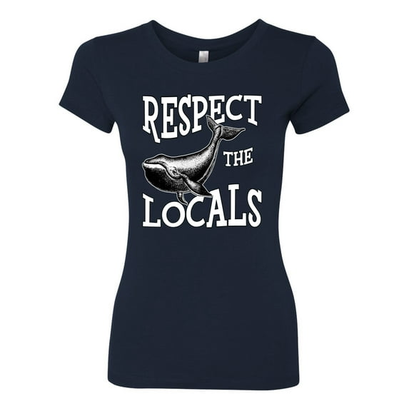 Wild Bobby Respect The Locals Save Our Oceans Whale Animal Lover Women Slim Fit Junior Tee, Navy, Medium
