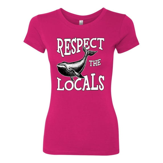 Wild Bobby Respect The Locals Save Our Oceans Whale Animal Lover Women Slim Fit Junior Tee, Raspberry, Large