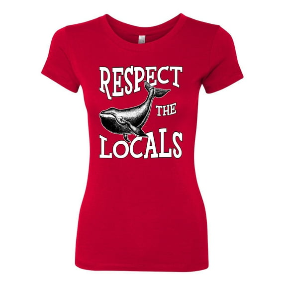 Wild Bobby Respect The Locals Save Our Oceans Whale Animal Lover Women Slim Fit Junior Tee, Red, X-Large