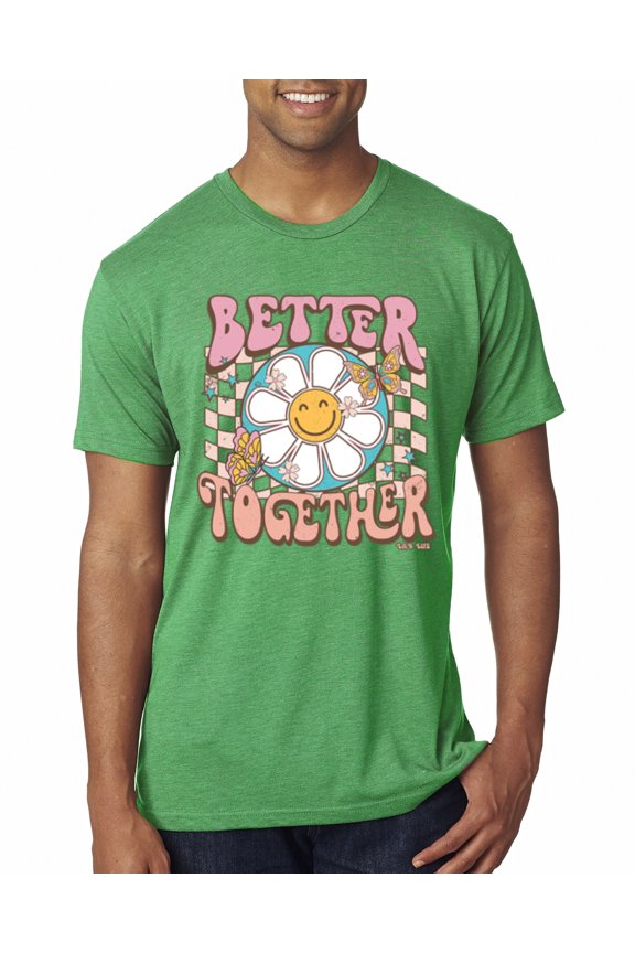 Retro Better Together Daisy Smiley Face Checkered Background Vintage Men Premium Tri Blend Tee, Envy, Large
