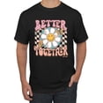 thumbnail image 1 of Wild Bobby Retro Better Together Daisy Smiley Face Checkered Background Vintage Men Tee, Black, Small, 1 of 6