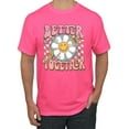 thumbnail image 1 of Wild Bobby Retro Better Together Daisy Smiley Face Checkered Background Vintage Men Tee, Neon Pink, X-Large, 1 of 6