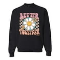 thumbnail image 1 of Wild Bobby Retro Better Together Daisy Smiley Face Checkered Background Vintage Unisex Crewneck Sweatshirt, Black, Large, 1 of 6