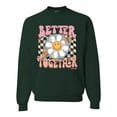 thumbnail image 1 of Wild Bobby Retro Better Together Daisy Smiley Face Checkered Background Vintage Unisex Crewneck Sweatshirt, Forest Green, 3X-Large, 1 of 6