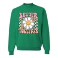 thumbnail image 1 of Wild Bobby Retro Better Together Daisy Smiley Face Checkered Background Vintage Unisex Crewneck Sweatshirt, Kelly, XX-Large, 1 of 6