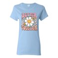 thumbnail image 1 of Wild Bobby Retro Better Together Daisy Smiley Face Checkered Background Vintage Women Graphic Tee, Light Blue, X-Large, 1 of 6