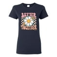 thumbnail image 1 of Wild Bobby Retro Better Together Daisy Smiley Face Checkered Background Vintage Women Graphic Tee, Navy, XX-Large, 1 of 6