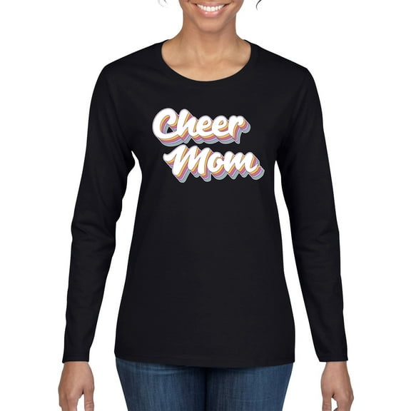 Wild Bobby Retro Cheer Mom Girl Sports Women Graphic Long Sleeve Tee, Black, Small