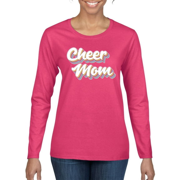 Wild Bobby Retro Cheer Mom Girl Sports Women Graphic Long Sleeve Tee, Fuschia, Large