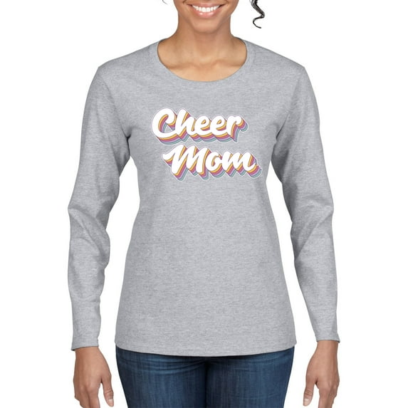 Wild Bobby Retro Cheer Mom Girl Sports Women Graphic Long Sleeve Tee, Heather Grey, Large