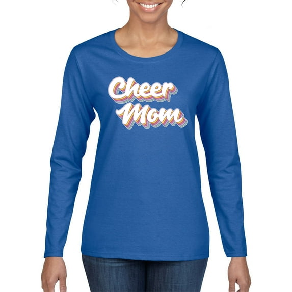 Wild Bobby Retro Cheer Mom Girl Sports Women Graphic Long Sleeve Tee, Royal, Large