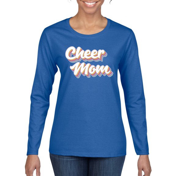 Wild Bobby Retro Cheer Mom Girl Sports Women Graphic Long Sleeve Tee, Royal, Small