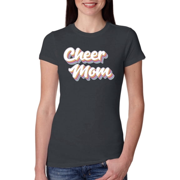 Wild Bobby Retro Cheer Mom Girl Sports Women Slim Fit Junior Tee, Dark Grey, Large