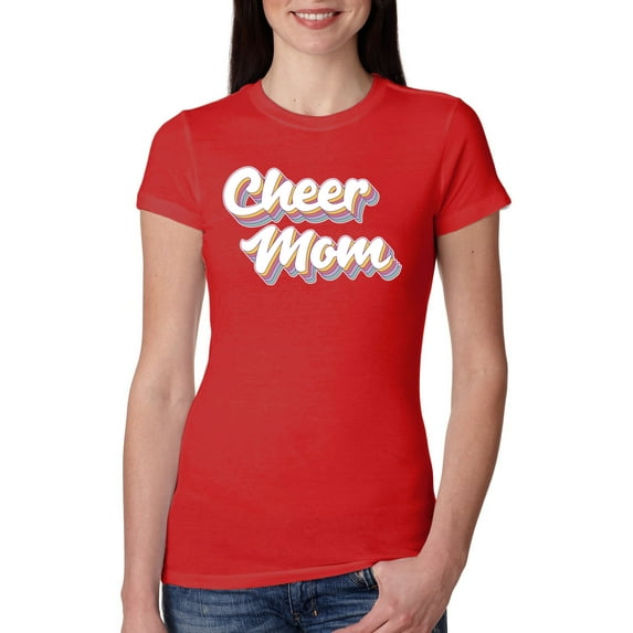 Wild Bobby Retro Cheer Mom Girl Sports Women Slim Fit Junior Tee, Red, Small