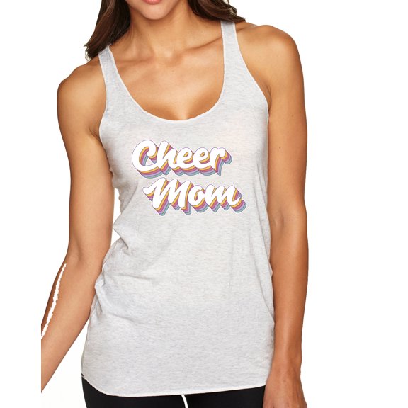 Wild Bobby Retro Cheer Mom Girl Sports Women Tri-Blend Racerback Tank Top, Heather White, Medium