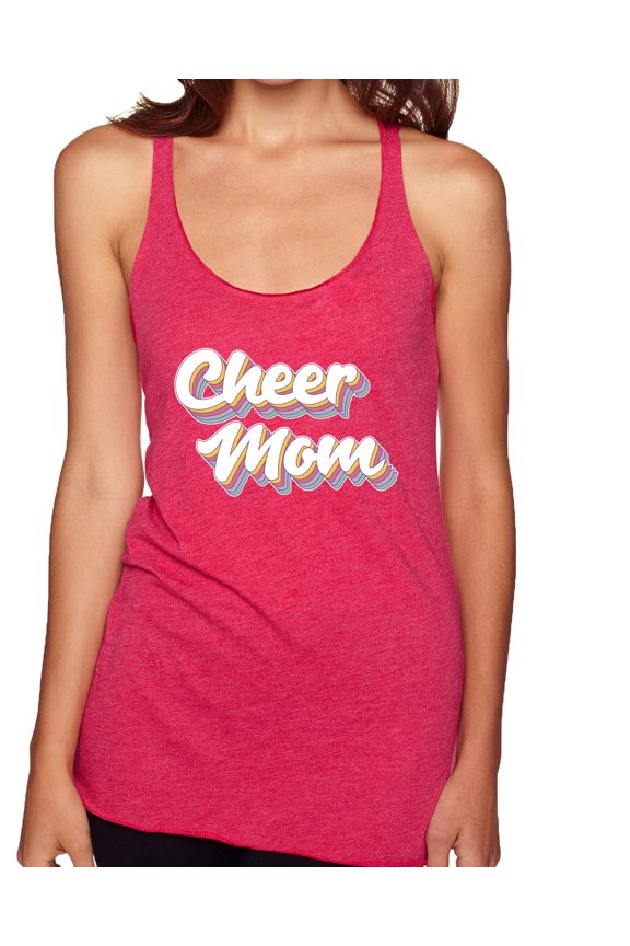 Retro Cheer Mom Girl Sports Women Tri-Blend Racerback Tank Top, Shocking Pink, Small