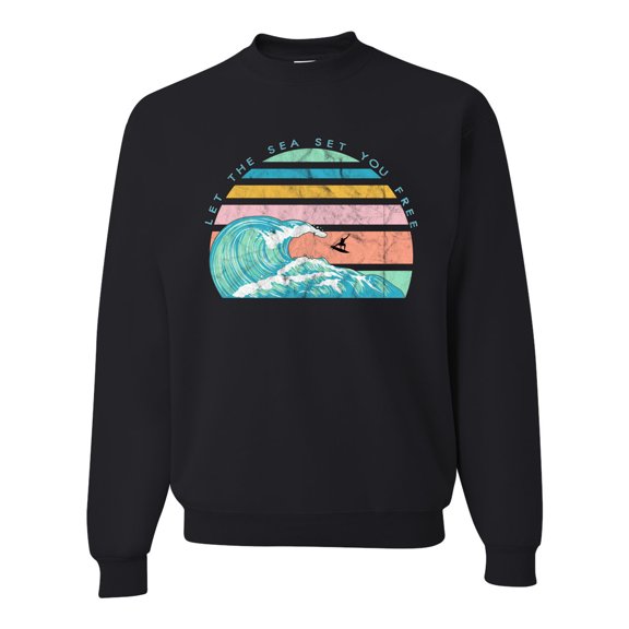 Wild Bobby Retro Let The Sea Set You Free Unisex Crewneck Sweatshirt