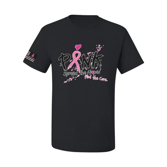 Wild Bobby, Ribbon Pink Spread the Hope Find the Cure USA Flag Sleeve Breast Cancer Awareness Men Tee, Black, Medium