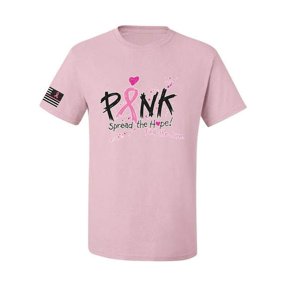 Wild Bobby, Ribbon Pink Spread the Hope Find the Cure USA Flag Sleeve Breast Cancer Awareness Unisex Graphic Tee, Light Pink, X-Large