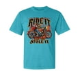 thumbnail image 1 of Wild Bobby, Ride It Stole It Biker, Cars and Trucks, Garment-Dyed Washed Look Short Sleeve Tee, Blue Lagoon, X-Large, 1 of 5