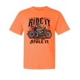 thumbnail image 1 of Wild Bobby, Ride It Stole It Biker, Cars and Trucks, Garment-Dyed Washed Look Short Sleeve Tee, Neon Orange, Small, 1 of 5