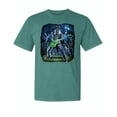 thumbnail image 1 of Wild Bobby, Rocking Out Skeleton Playing Guitar, Streetwear, Garment-Dyed Washed Look Short Sleeve T-Shirt, Emerald, Medium, 1 of 3