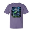 thumbnail image 1 of Wild Bobby, Rocking Out Skeleton Playing Guitar, Streetwear, Garment-Dyed Washed Look Short Sleeve T-Shirt, Purple, Large, 1 of 3
