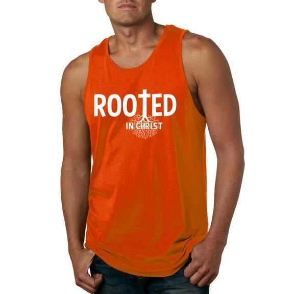 Wild Bobby Rooted in Christ Inspirational/Christian Men Graphic Tank Top, Orange, XX-Large