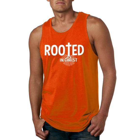 Wild Bobby Rooted in Christ Inspirational/Christian Men Graphic Tank Top, Orange, XX-Large