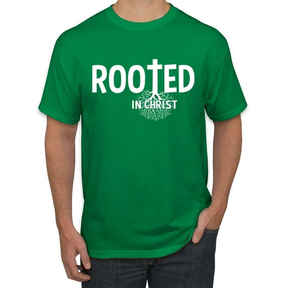 Wild Bobby Rooted in Christ Inspirational/Christian Men Graphic Tee, Kelly, Large