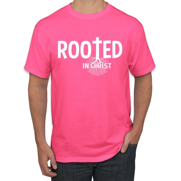 Wild Bobby Rooted in Christ Inspirational/Christian Men Graphic Tee, Neon Pink, 5X-Large