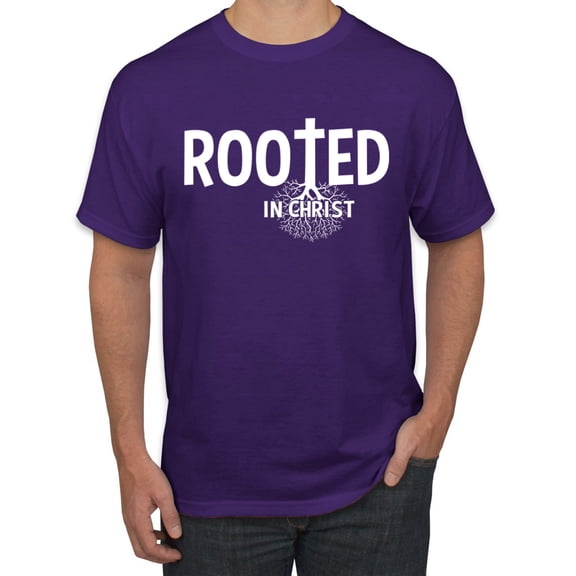 Wild Bobby Rooted in Christ Inspirational/Christian Men Graphic Tee, Purple, 5X-Large