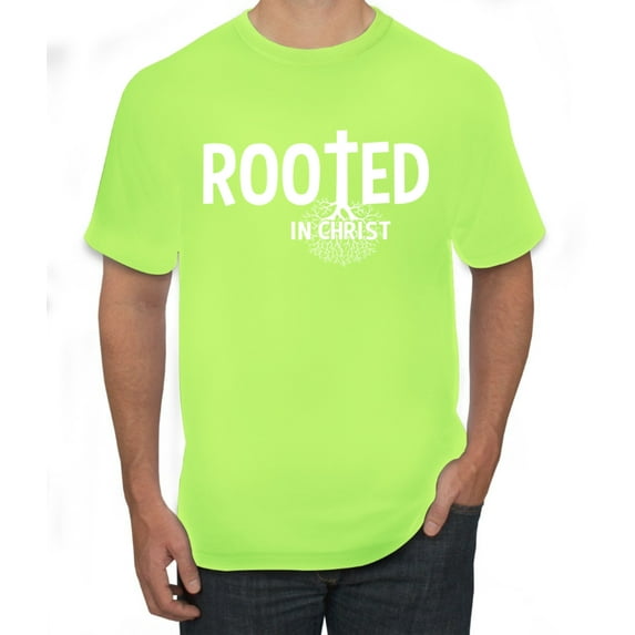 Wild Bobby Rooted in Christ Inspirational/Christian Men Graphic Tee, Safety Green, XX-Large