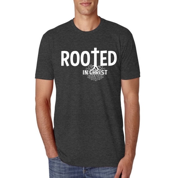 Wild Bobby Rooted in Christ Inspirational/Christian Men Premium Tri Blend Tee, Vintage Black, Large
