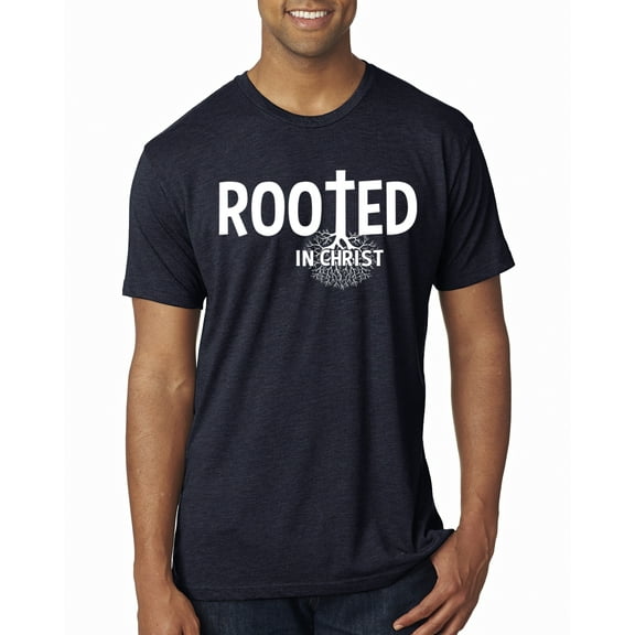 Wild Bobby Rooted in Christ Inspirational/Christian Men Premium Tri Blend Tee, Vintage Navy, Medium