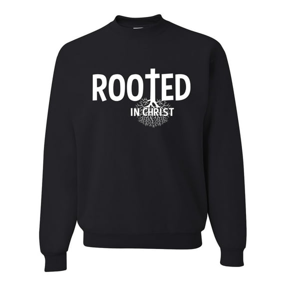 Wild Bobby Rooted in Christ Inspirational/Christian Unisex Crewneck Graphic Sweatshirt, Black, Small