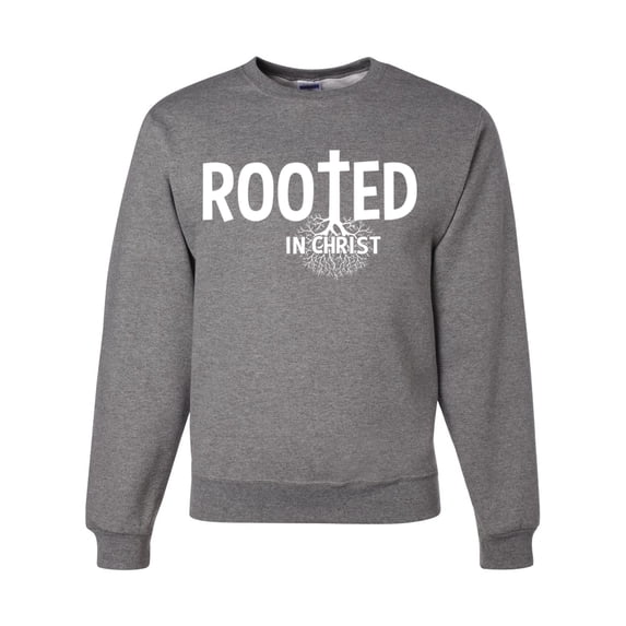 Wild Bobby Rooted in Christ Inspirational/Christian Unisex Crewneck Graphic Sweatshirt, Heather Grey, XX-Large