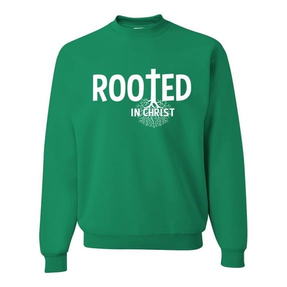 Wild Bobby Rooted in Christ Inspirational/Christian Unisex Crewneck Graphic Sweatshirt, Kelly, X-Large