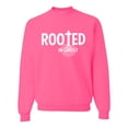thumbnail image 1 of Wild Bobby Rooted in Christ Inspirational/Christian Unisex Crewneck Graphic Sweatshirt, Neon Pink, X-Large, 1 of 5