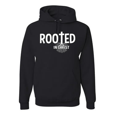 Wild Bobby Rooted in Christ Inspirational/Christian Unisex Graphic Hoodie Sweatshirt, Black, Small