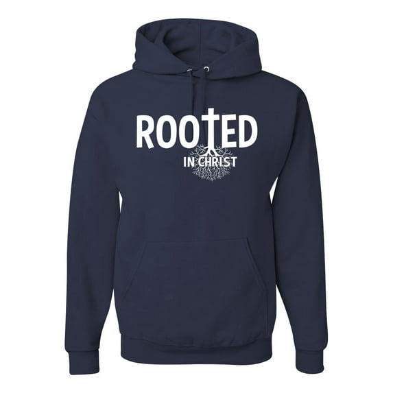 Wild Bobby Rooted in Christ Inspirational/Christian Unisex Graphic Hoodie Sweatshirt, Navy, X-Large