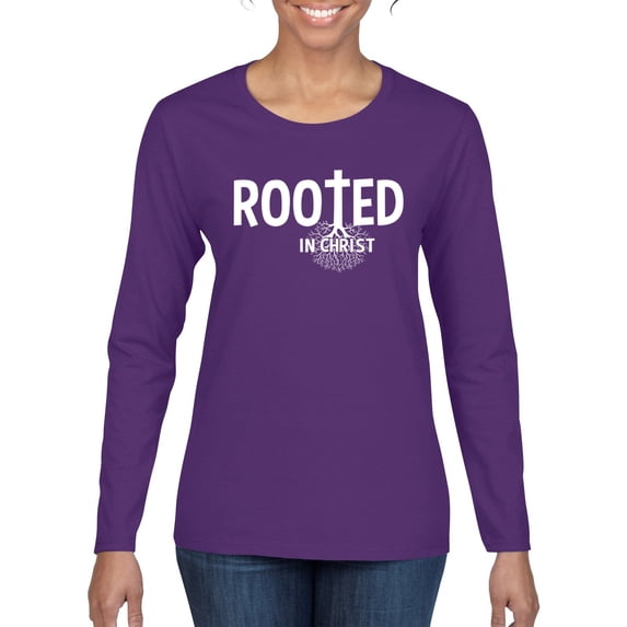 Wild Bobby Rooted in Christ Inspirational/Christian Women Graphic Long Sleeve Tee, Purple, XX-Large