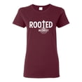 thumbnail image 1 of Wild Bobby Rooted in Christ Inspirational/Christian Women Graphic Tee, Maroon, X-Large, 1 of 5