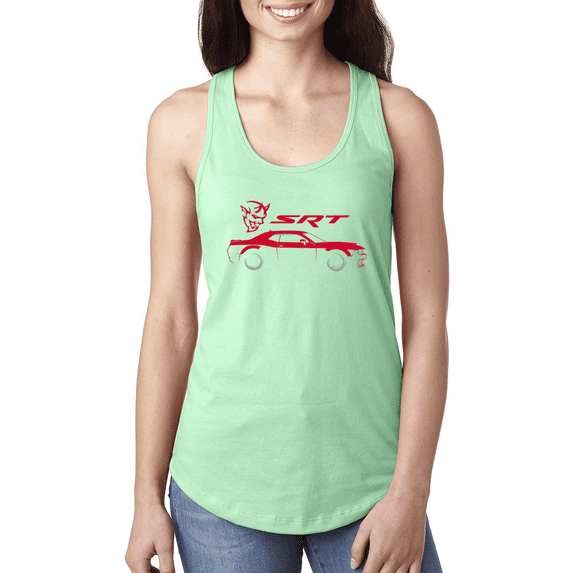 Wild Bobby, SRT Demon Speedster Racing Car Silhouette Emblem Cars and Trucks Ladies Racerback Tank Top